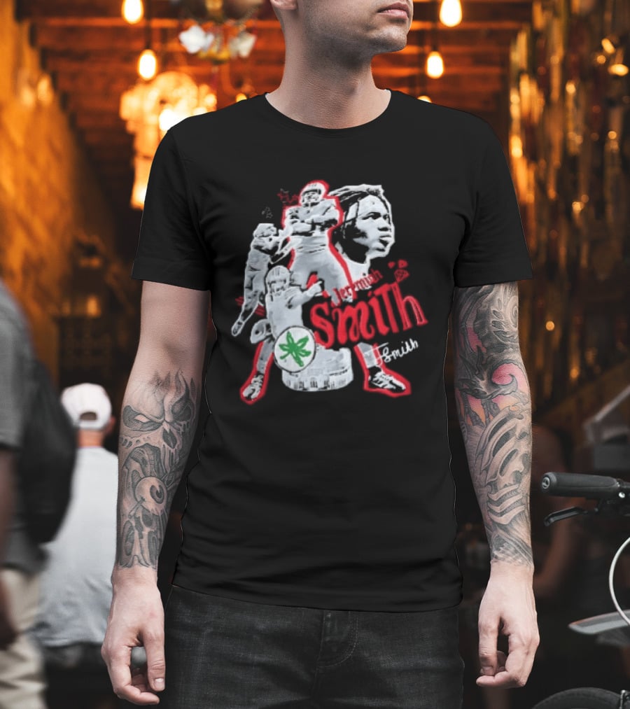 Ohio State Buckeyes NCAA Jeremiah J Smith Football Action Collage Ohio Stadium Bootleg T-Shirt
