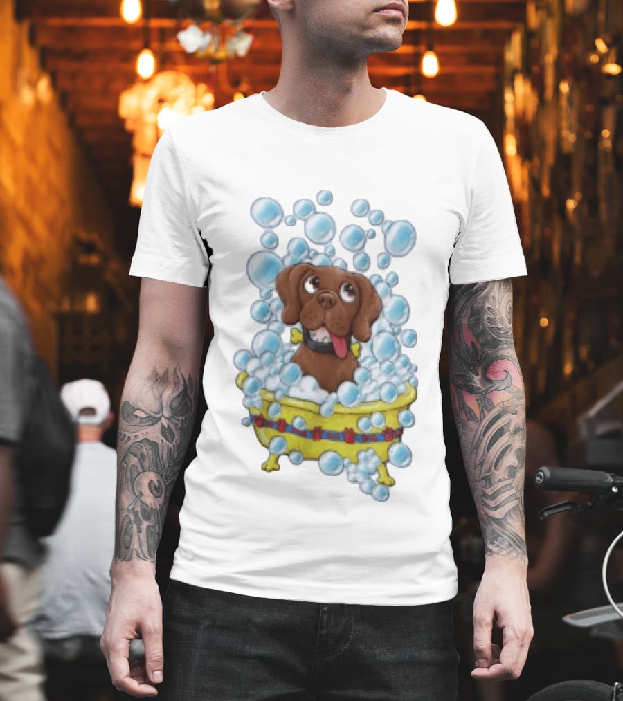 Goofy Dog Surrounded By Bubbles In Yellow Tub T-Shirt