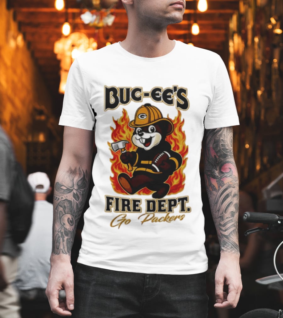 Buc Ee's Fire Dept Go Packers Axe Football Helmet T-Shirt