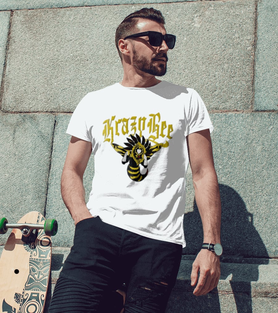 Krazy Bee Fighter Yellow Black Illustrated Bee T-Shirt