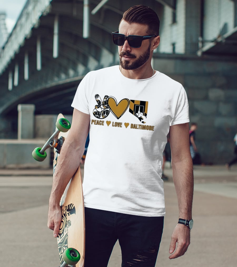Peace Love Baltimore Gold Maryland Flag City Monument T-Shirt