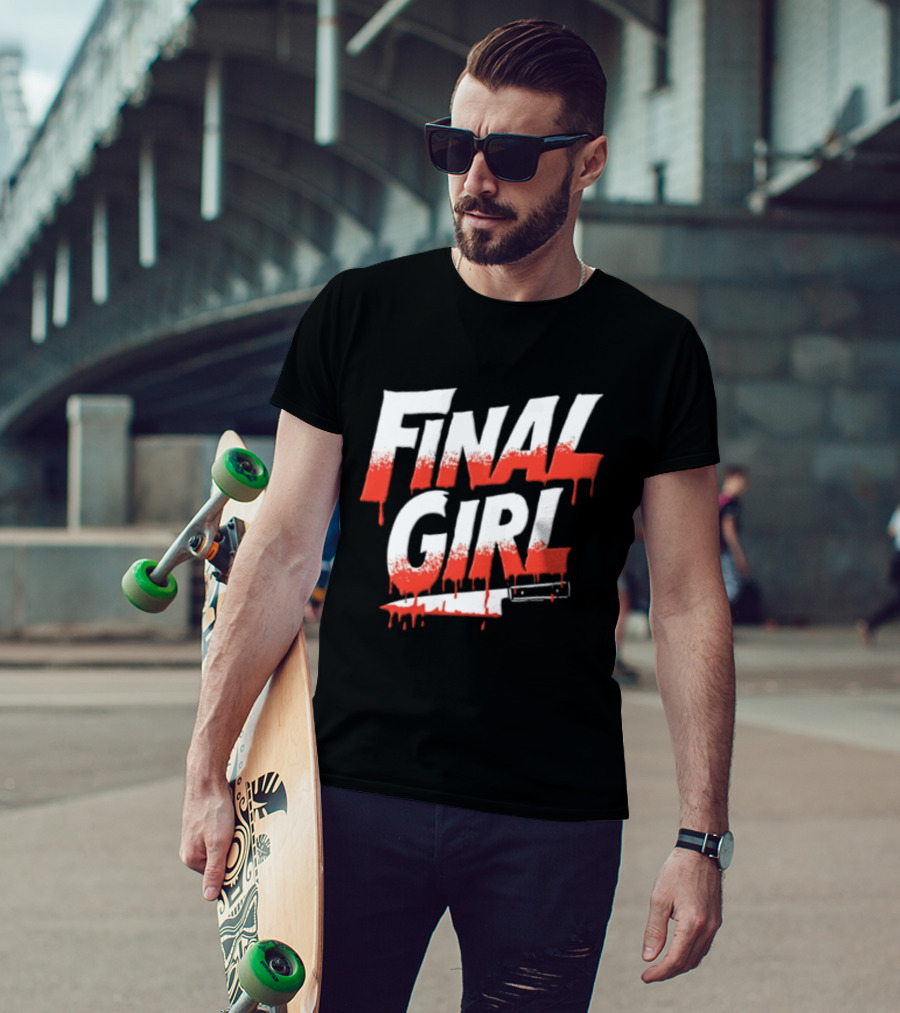 Final Girl Dripping Blood Kitchen Knife Horror Slasher T-Shirt