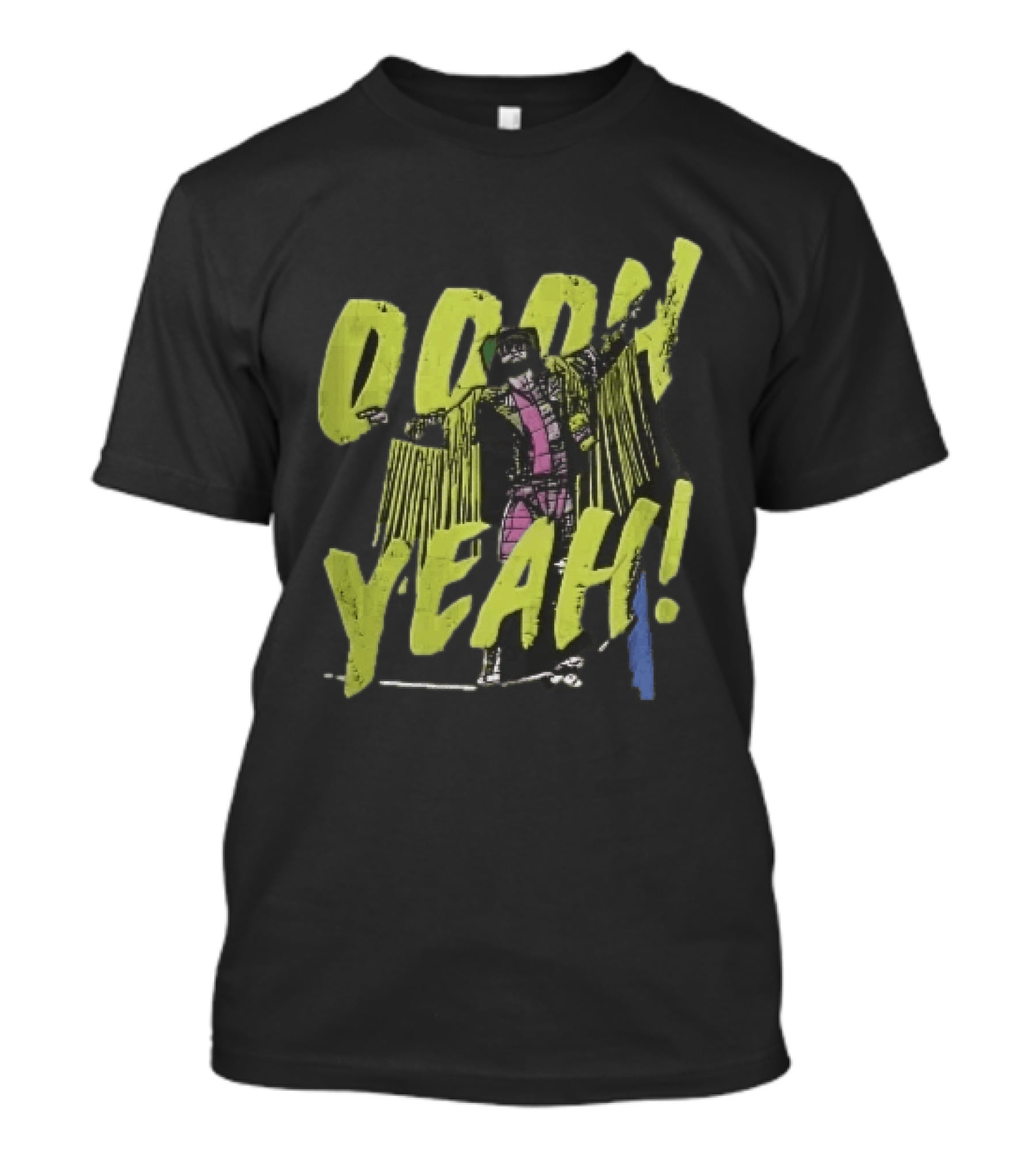 Oooh Yeah Macho Man Randy Savage Wrestler Outstretched Arms Fringed Jacket Distressed Green T-Shirt
