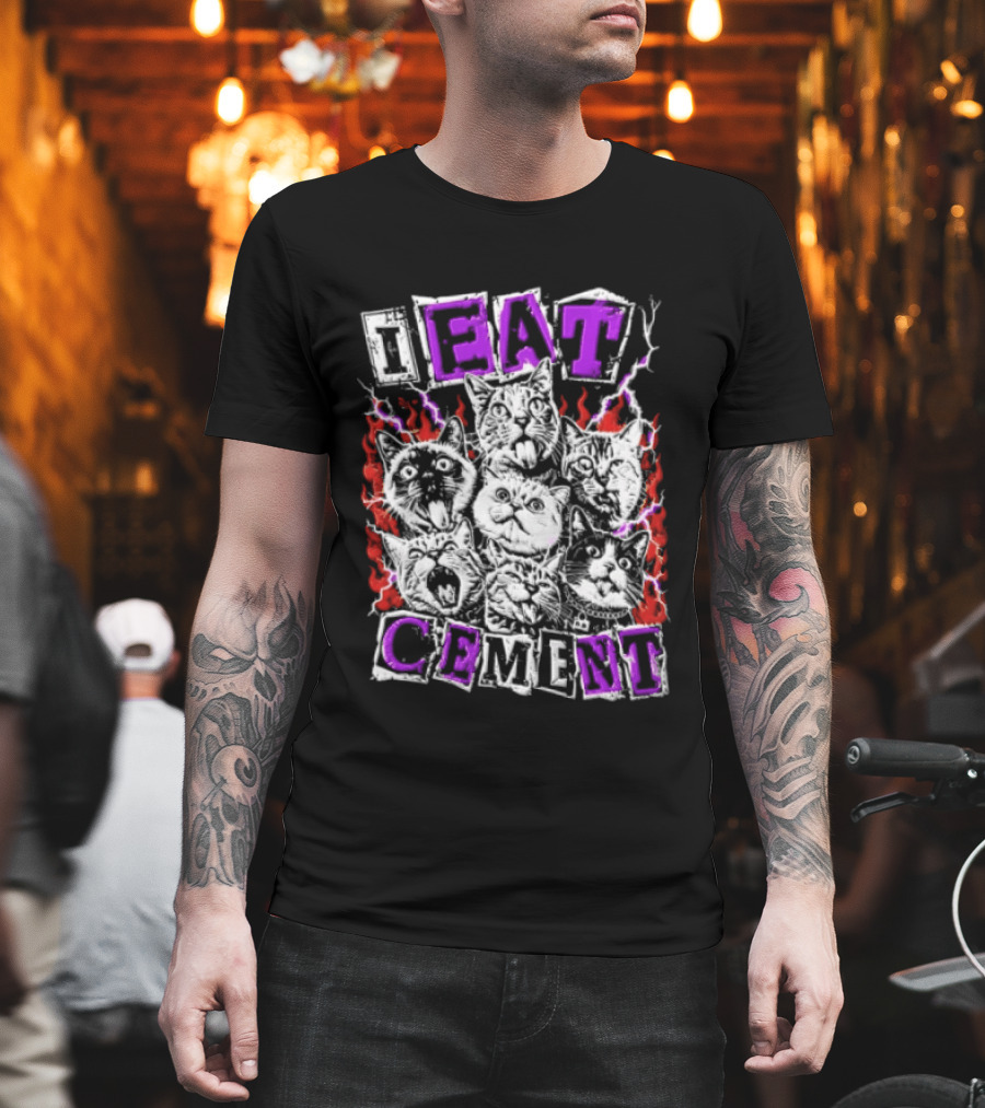I Eat Cement Seven Cat Faces With Flames T-Shirt