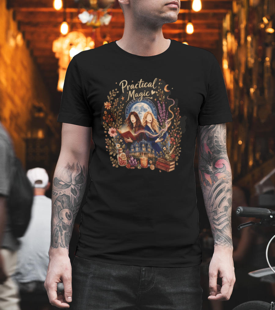 Practical Magic Witches House Candle Potion Books Floral Frame Nicole Kidman Sandra Bullock T-Shirt