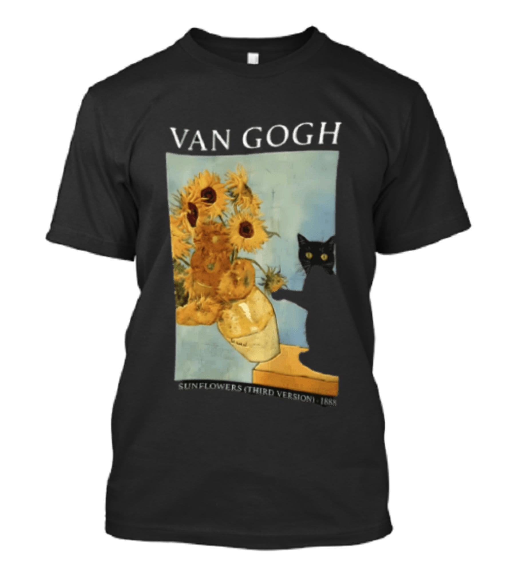 Van Gogh Sunflowers Third Version 1888 Black Cat Vase T-Shirt