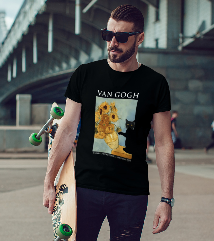 Van Gogh Sunflowers Third Version 1888 Black Cat Vase T-Shirt