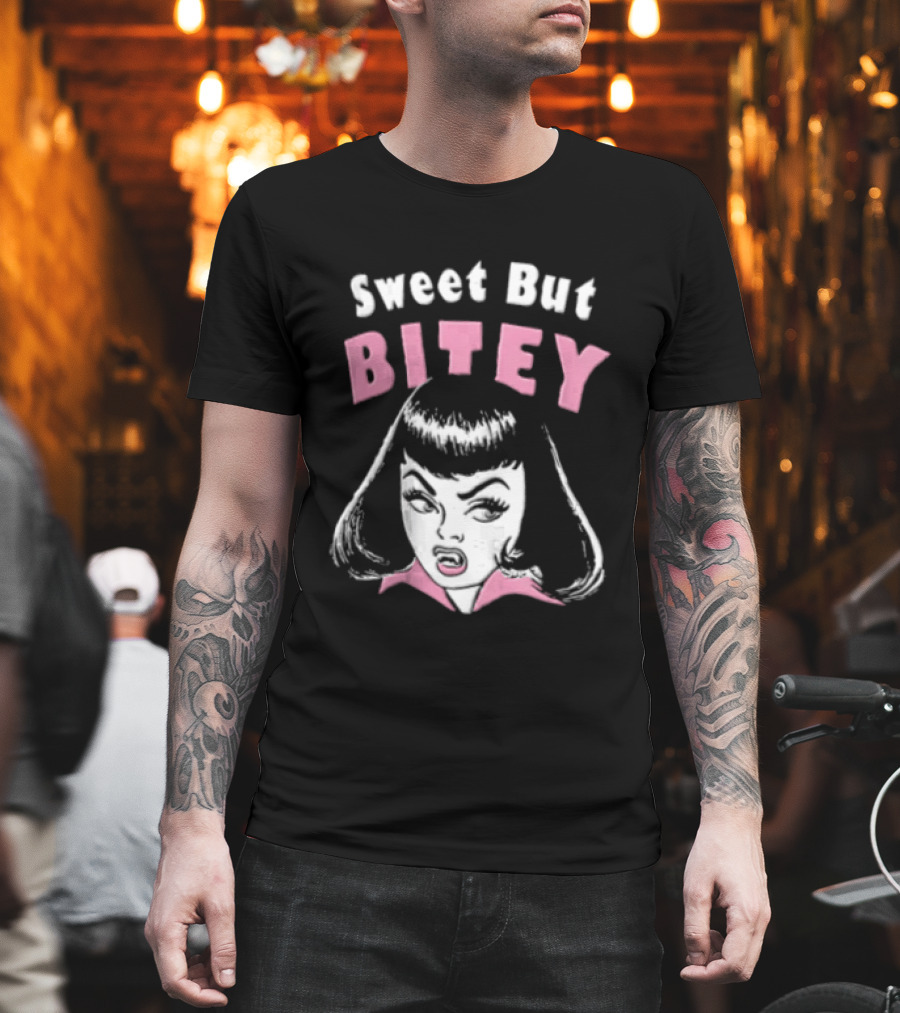 Sweet But Bitey Cartoon Vampire Bangs Graphic Fangs T-Shirt