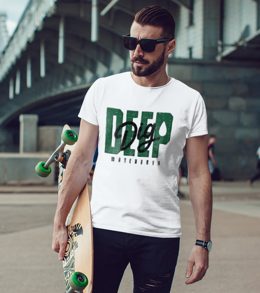 Dig Deep Waterboys Distressed Green Block Water Droplet T-Shirt