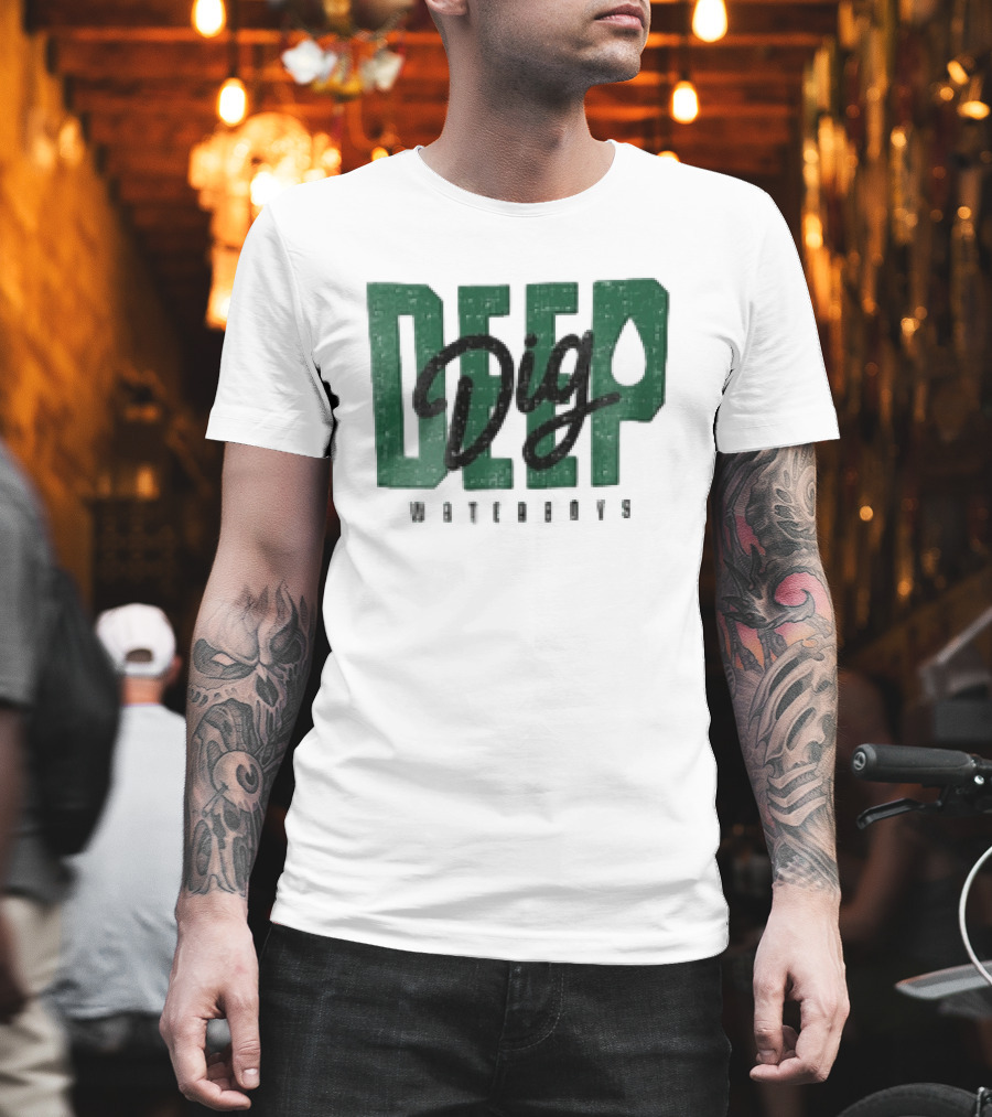 Dig Deep Waterboys Distressed Green Block Water Droplet T-Shirt