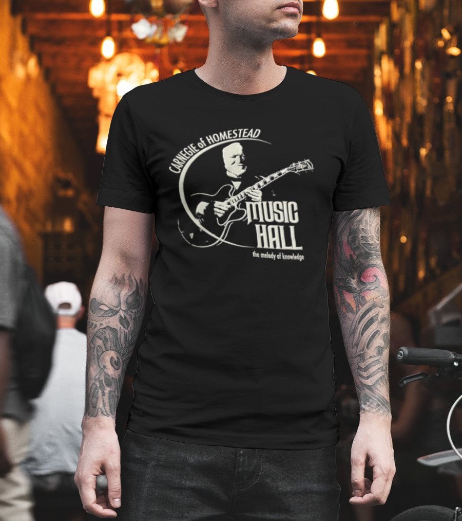 Carnegie Homestead Music Hall Stencil Archtop Guitar Sketch T-Shirt