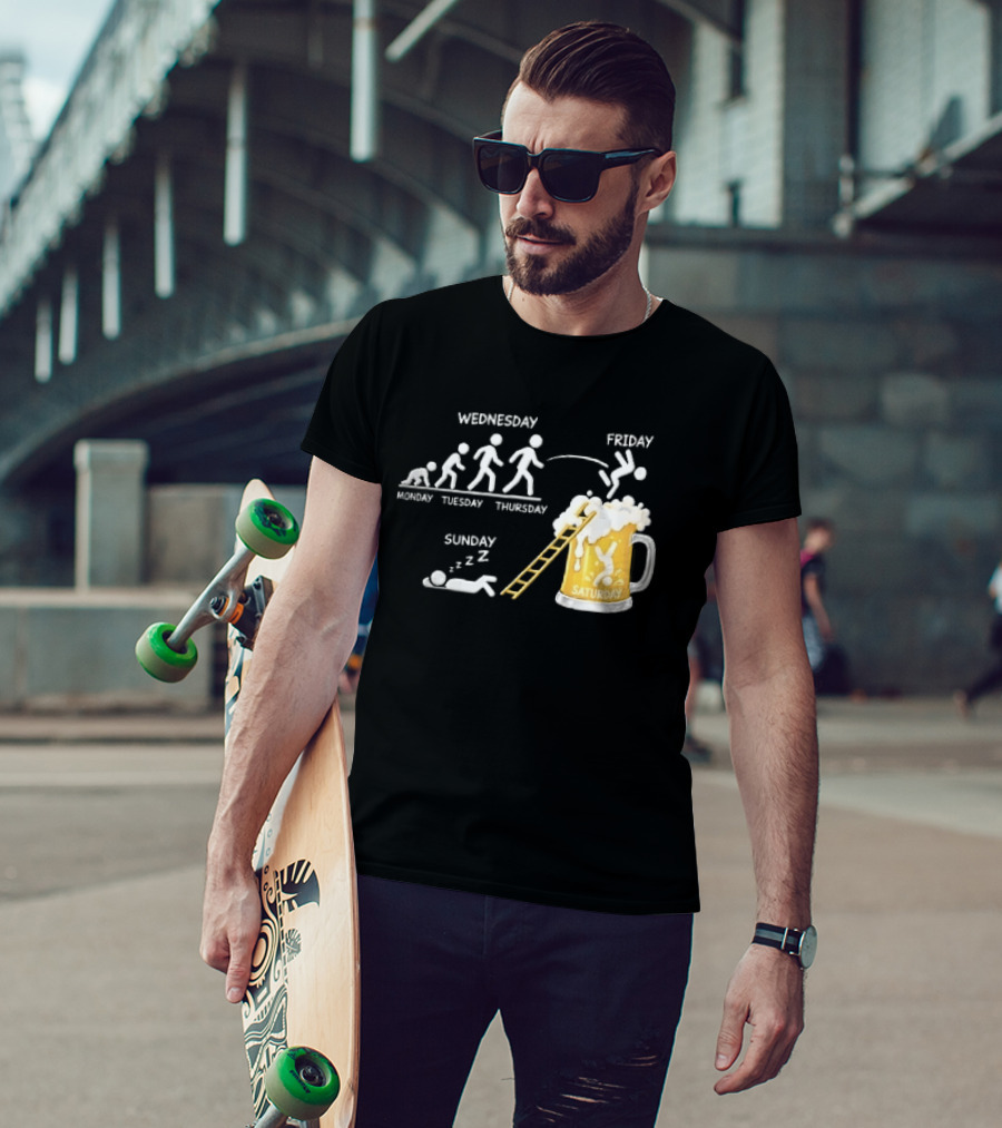 Monday To Sunday Stick Figure Evolution Beer Diving Sleeping T-Shirt