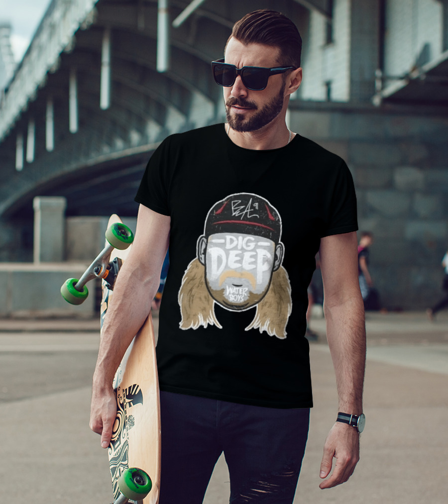 Waterboys Dig Deep Chris Long Mullet Mustache Cap Caricature T-Shirt