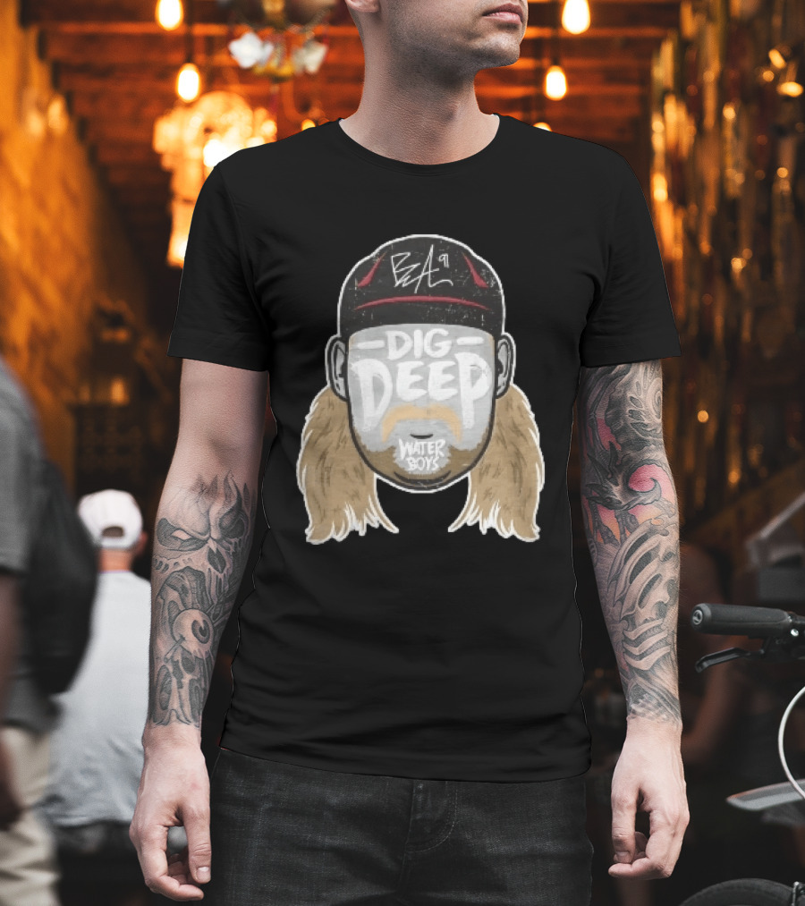 Waterboys Dig Deep Chris Long Mullet Mustache Cap Caricature T-Shirt
