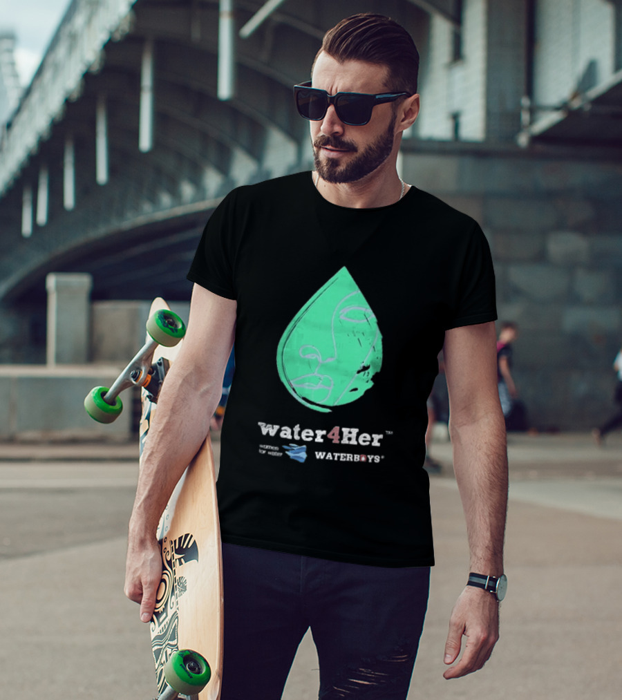 Water4Her Waterboys Green Waterdrop Line Face Women For Water T-Shirt