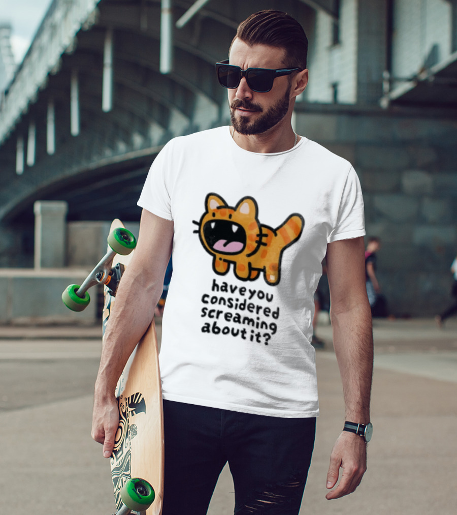 Have You Considered Screaming About It Cartoon Orange Tabby Cat Open Mouth Wide T-Shirt