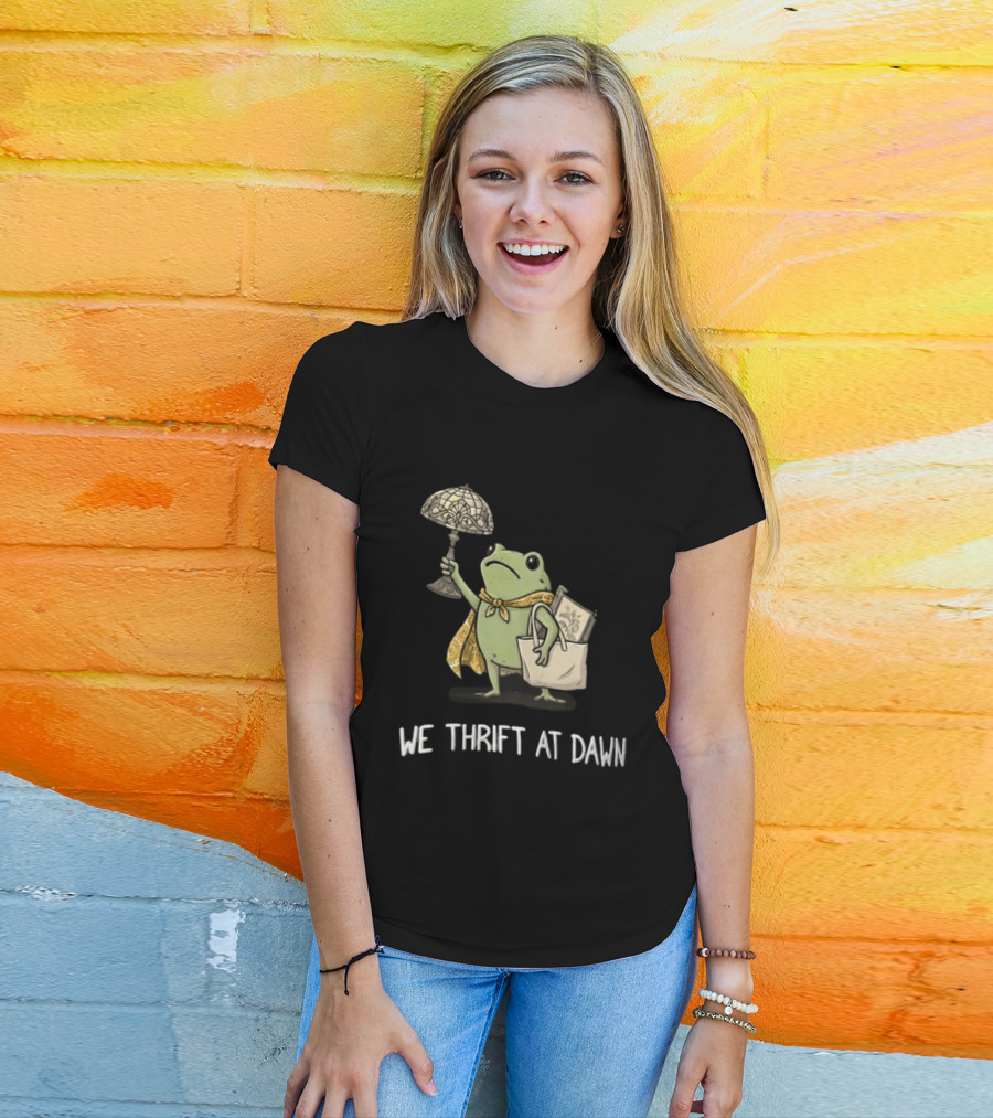 We Thrift At Dawn Frog Holding Stained Glass Lamp Scarf And Bag T-Shirt