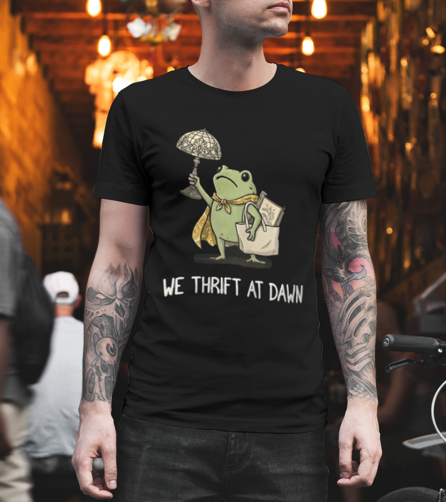 We Thrift At Dawn Frog Holding Stained Glass Lamp Scarf And Bag T-Shirt