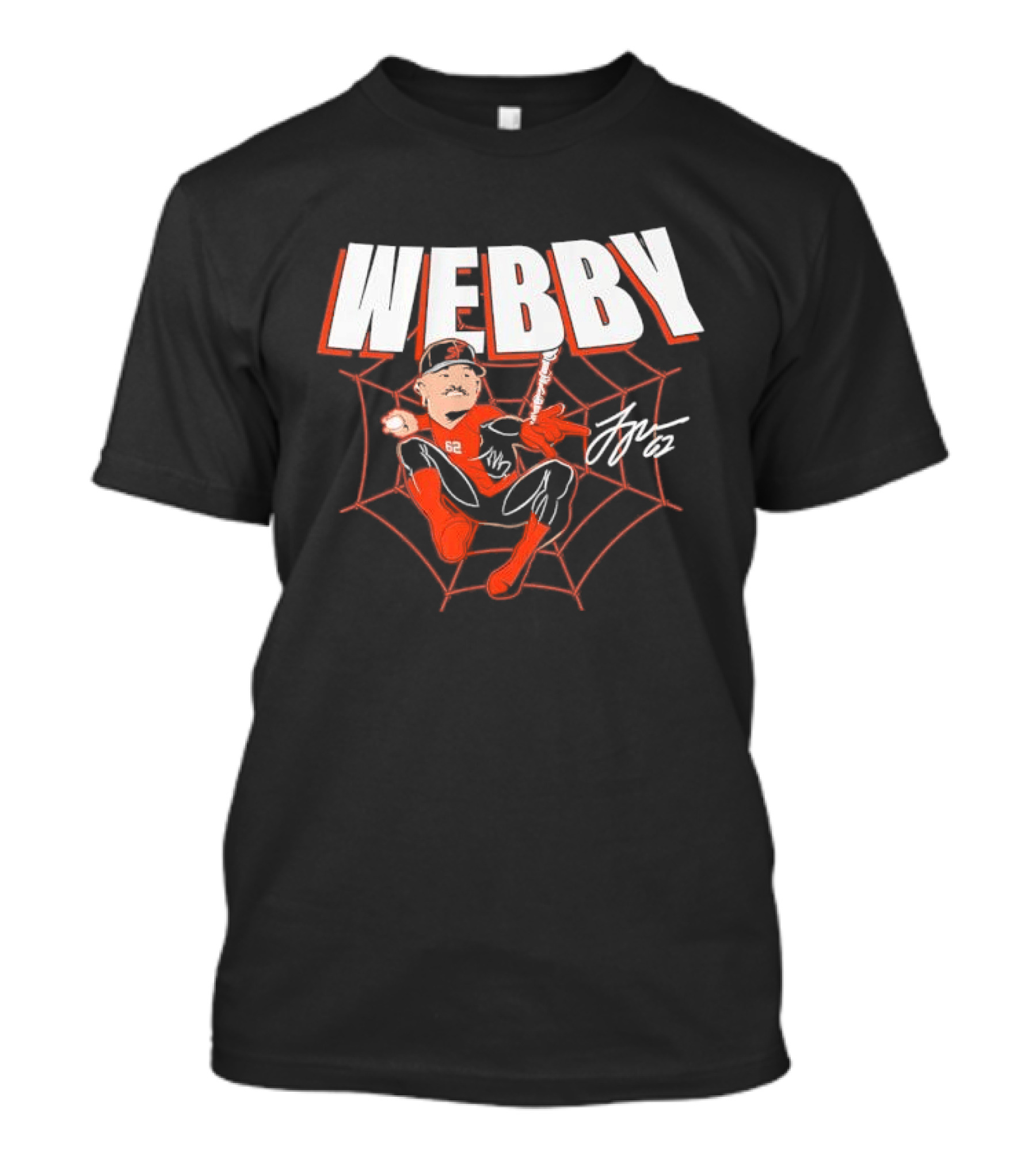 WEBBY Spider Web Baseball Player 62 Red Jersey Signature T-Shirt