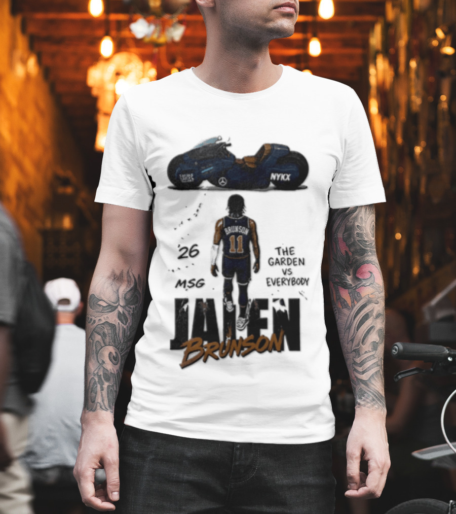 Jalen Brunson 26 The Garden NYKX MSG Vs Everybody Akira Motorcycle T-Shirt