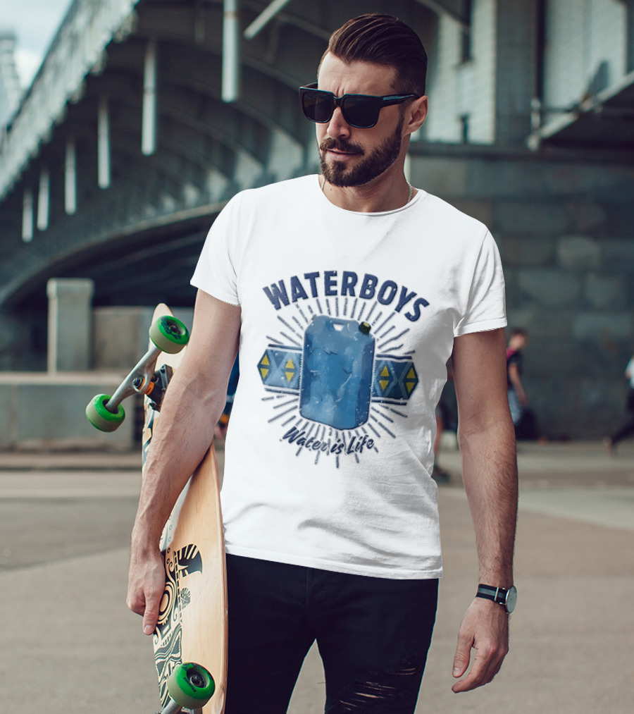 Waterboys Water Is Life Blue Container Geometric Sunburst T-Shirt