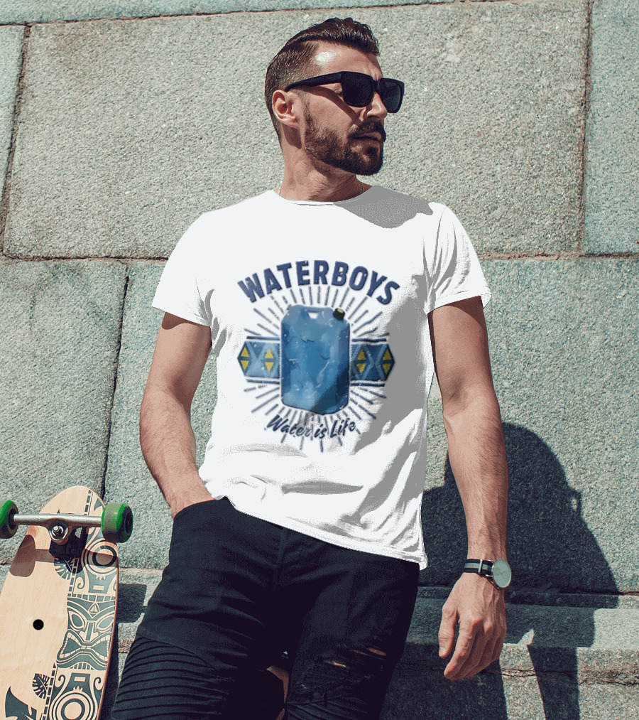 Waterboys Water Is Life Blue Container Geometric Sunburst T-Shirt