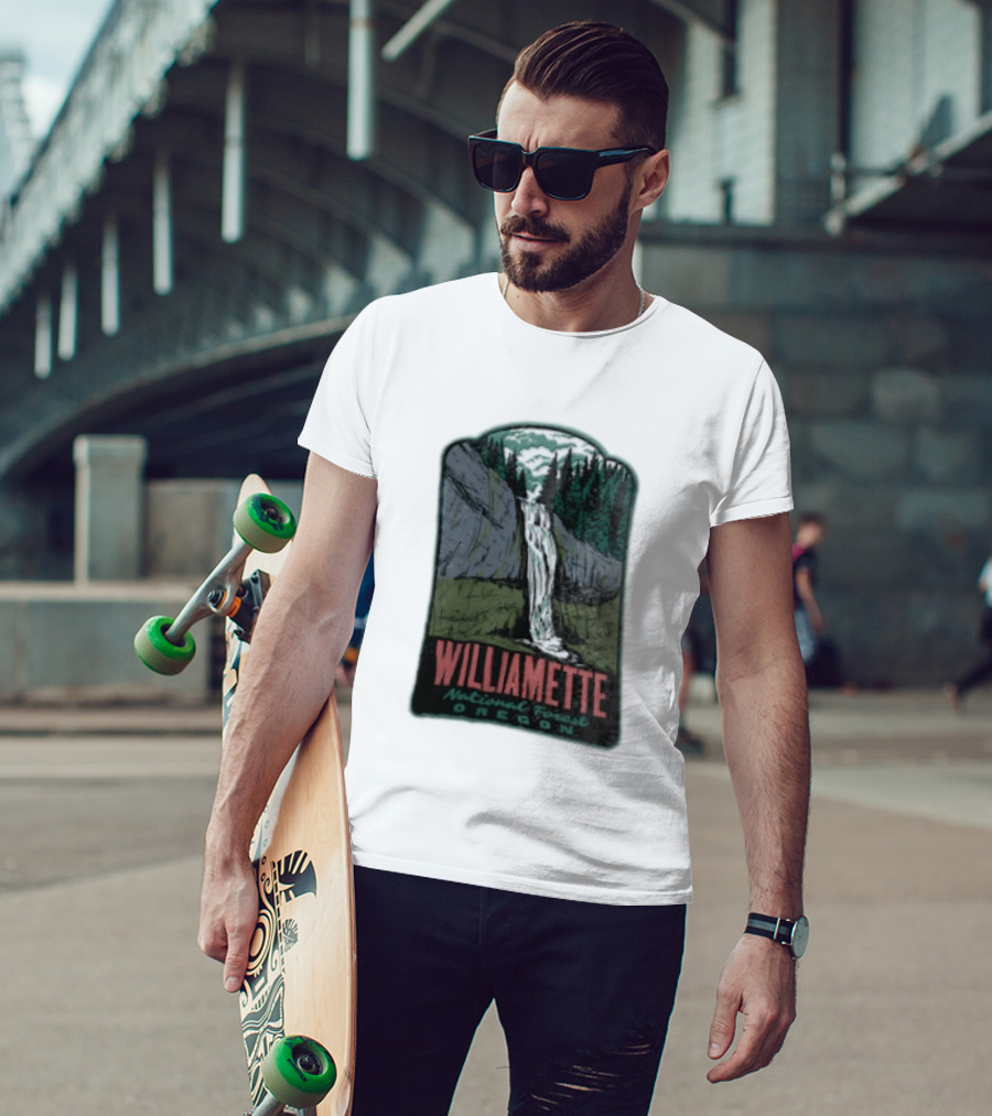Williamette National Forest Oregon Waterfall Cliff Trees T-Shirt