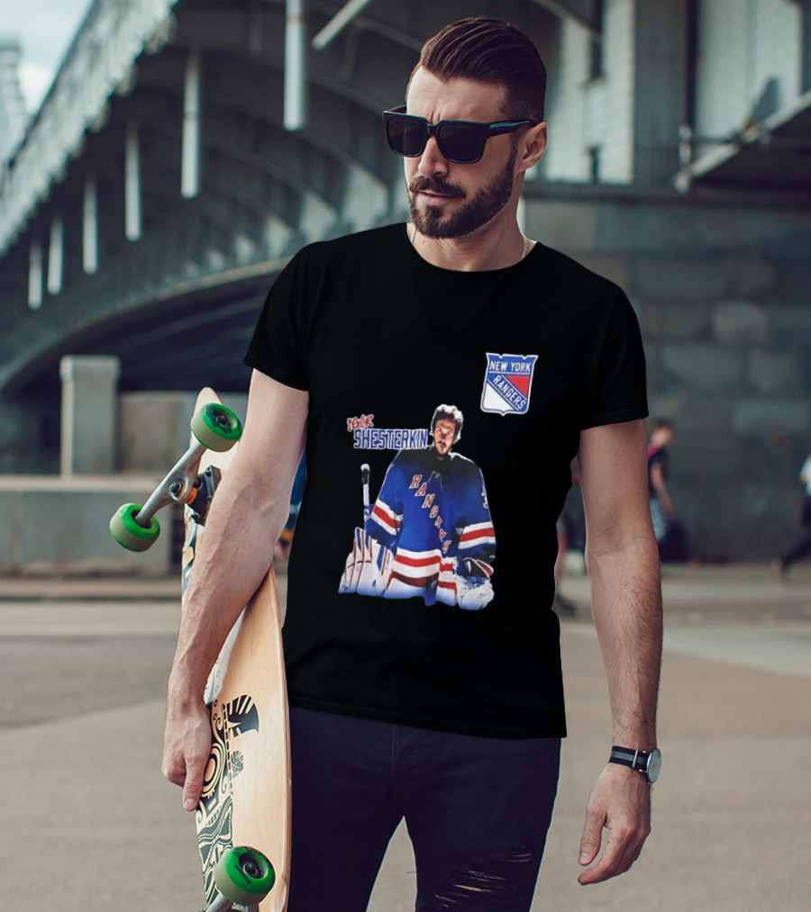 New York Rangers Igor Shesterkin NHL Goaltender Blue Uniform T-Shirt