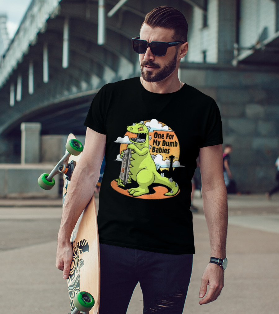 One For My Dumb Babies Motel Reptar Holding Thermometer Lucky 38 Sunset Cartoon T-Shirt