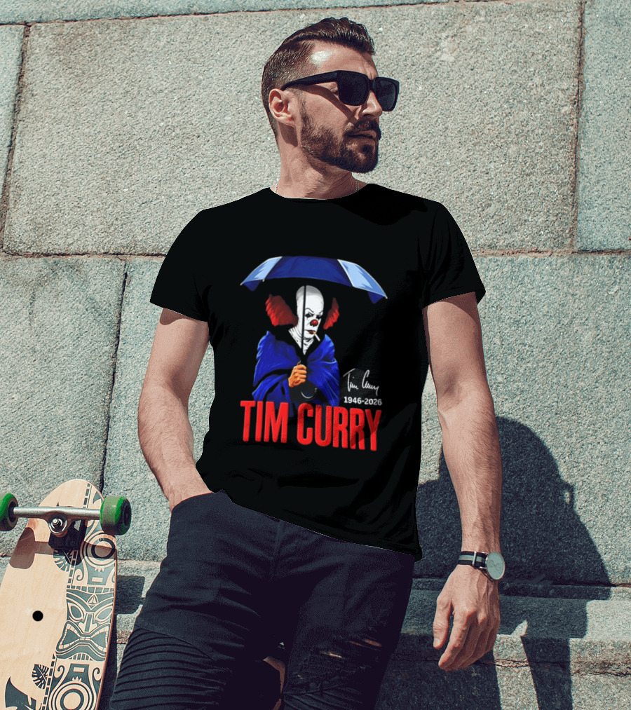 Tim Curry Pennywise 1946 2026 Memorial With Umbrella T-Shirt