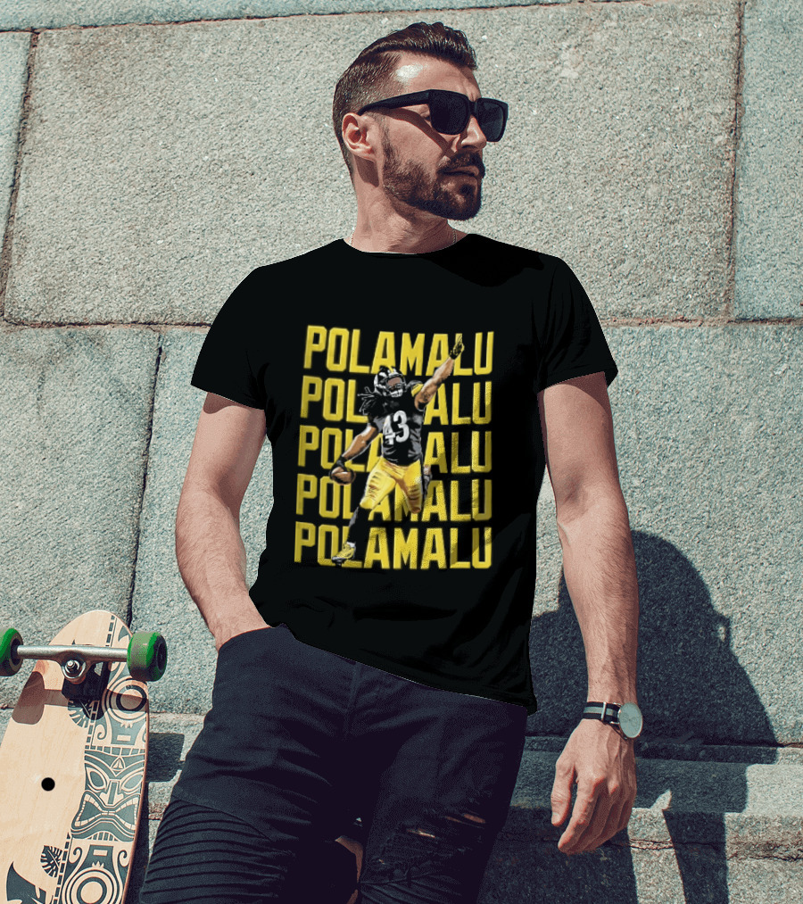 Pittsburgh Steelers Troy Polamalu Football Action Yellow Polamalu T-Shirt