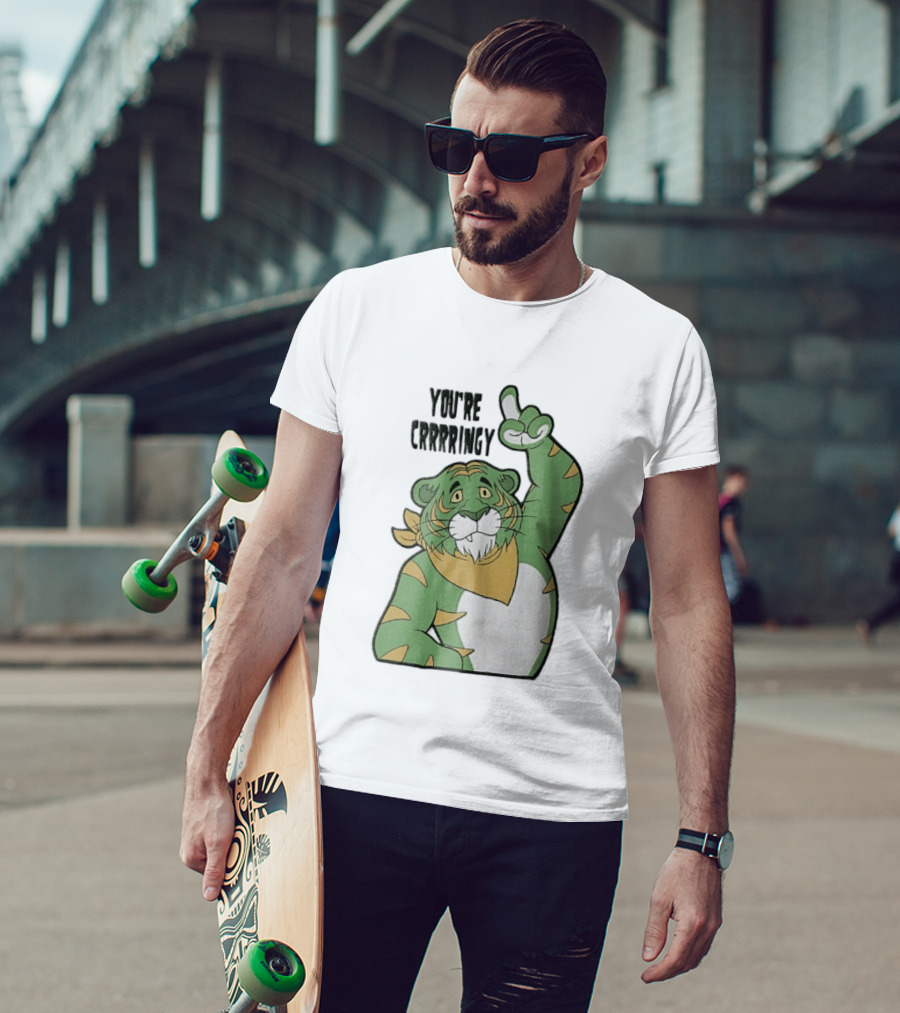 You're Crrrringy Green Tiger Pointing Paw Cartoon T-Shirt