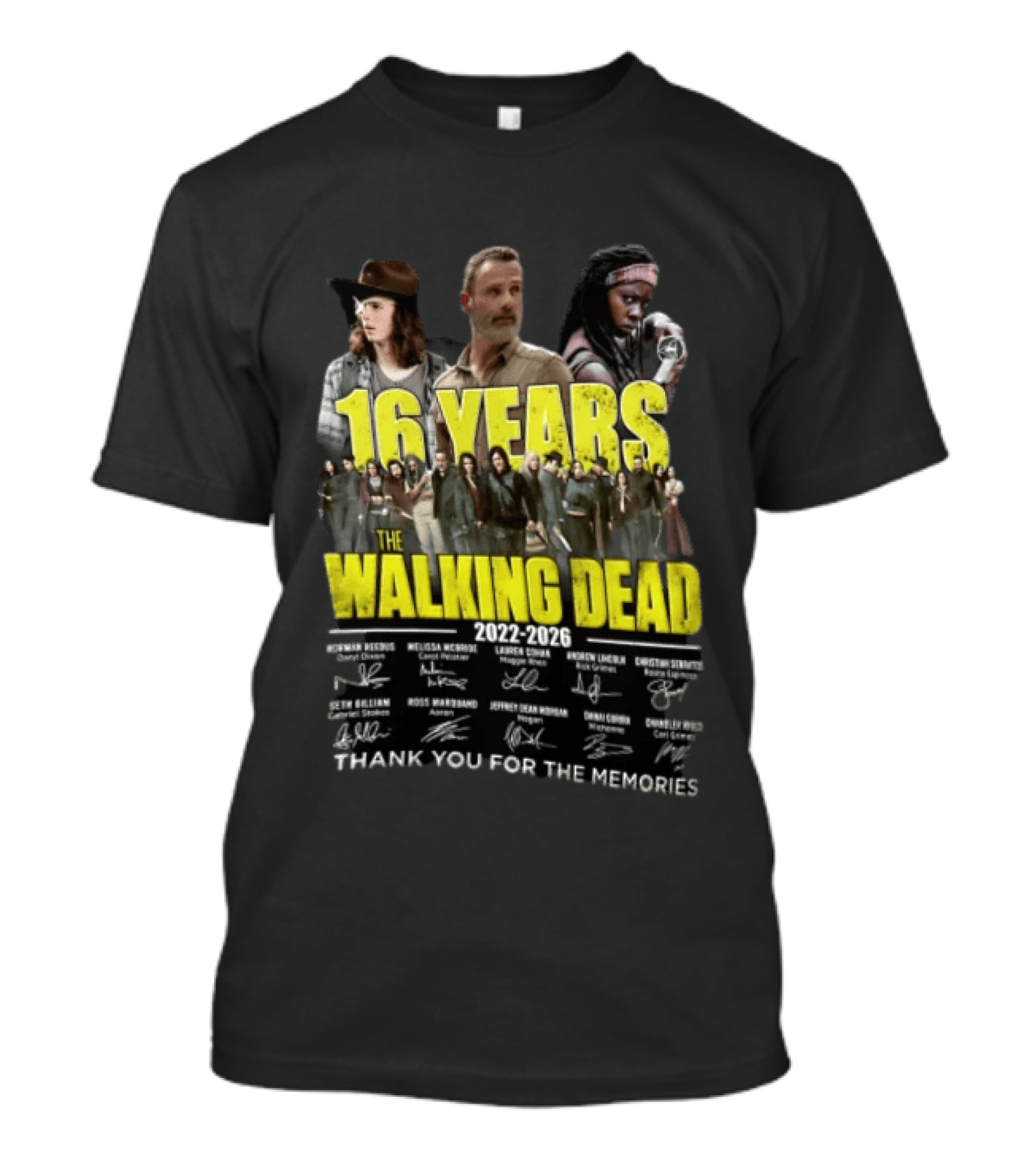 16 Years The Walking Dead 2022 2026 Cast Signatures Thank You For The Memories T-Shirt