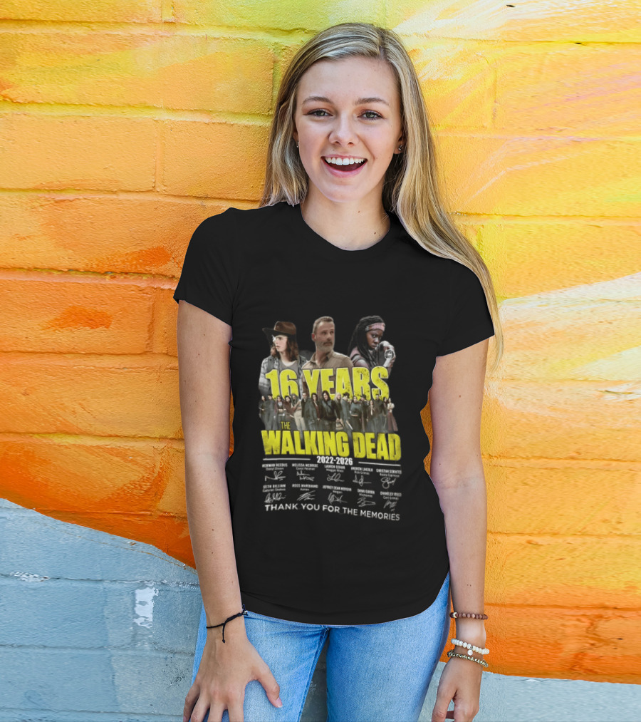 16 Years The Walking Dead 2022 2026 Cast Signatures Thank You For The Memories T-Shirt