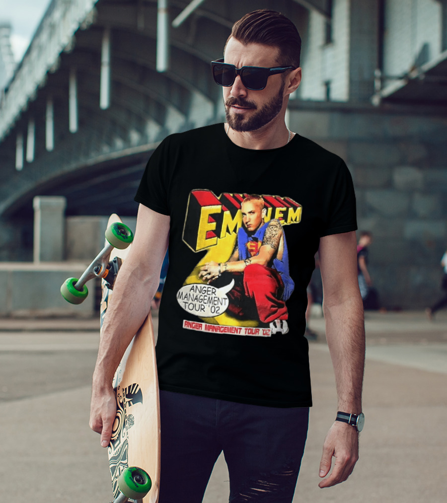 Eminem Anger Management Tour 02 Superman Tattoo 3D Block Letters Vintage 2000s T-Shirt