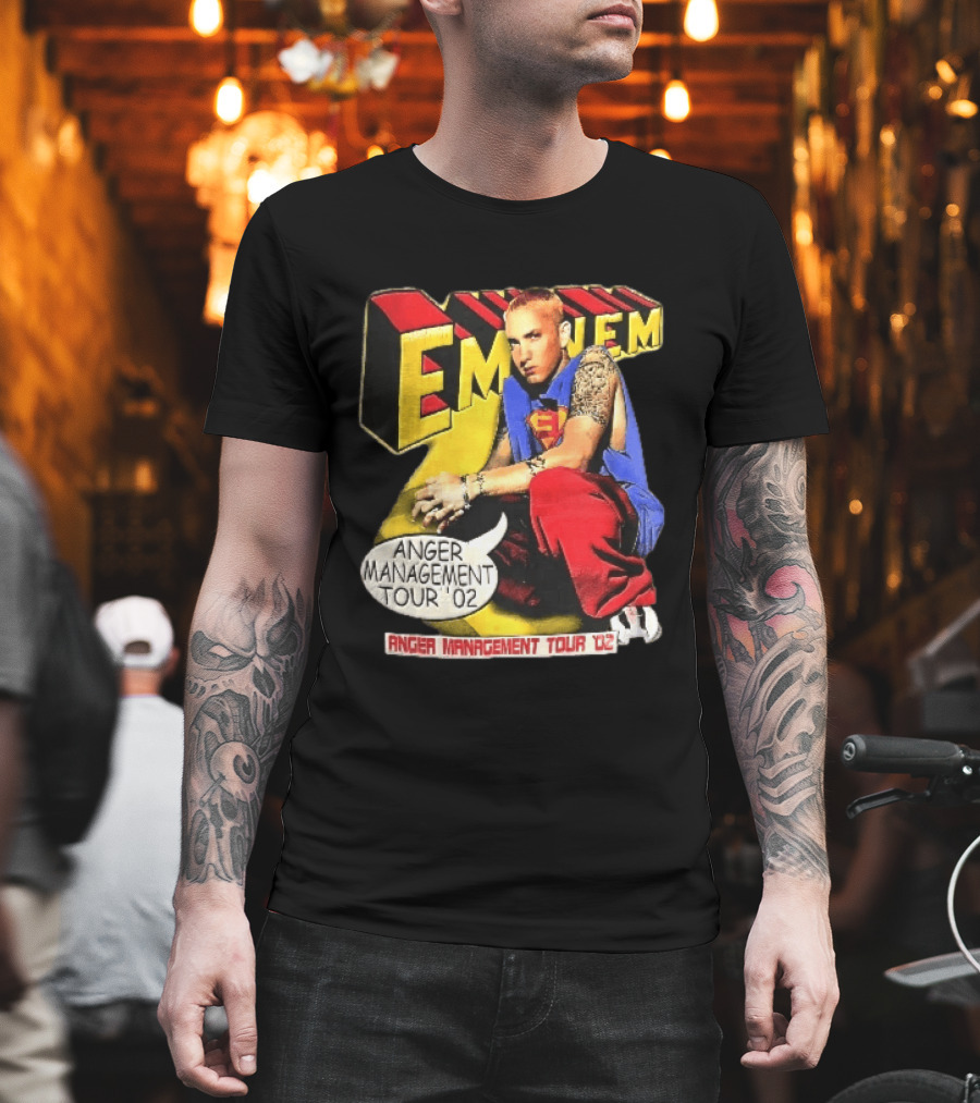 Eminem Anger Management Tour 02 Superman Tattoo 3D Block Letters Vintage 2000s T-Shirt