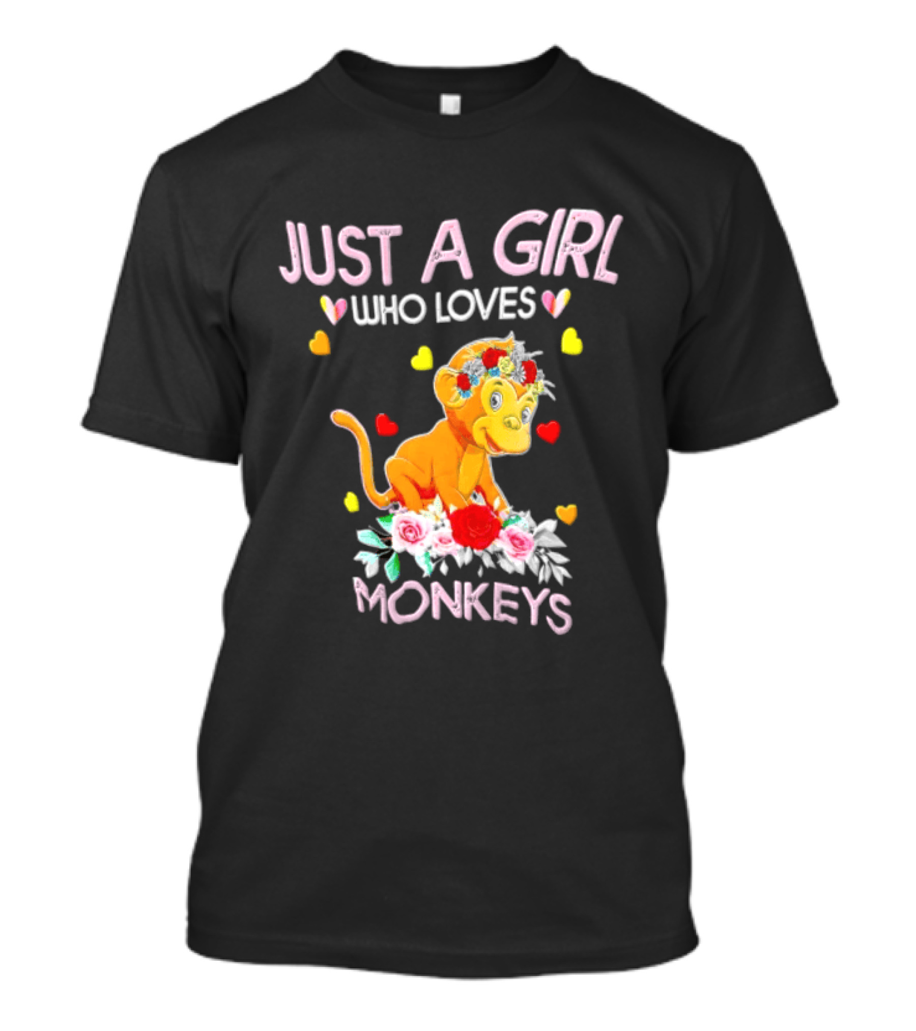Just A Girl Who Loves Monkeys With Hearts And Flowers T-Shirt