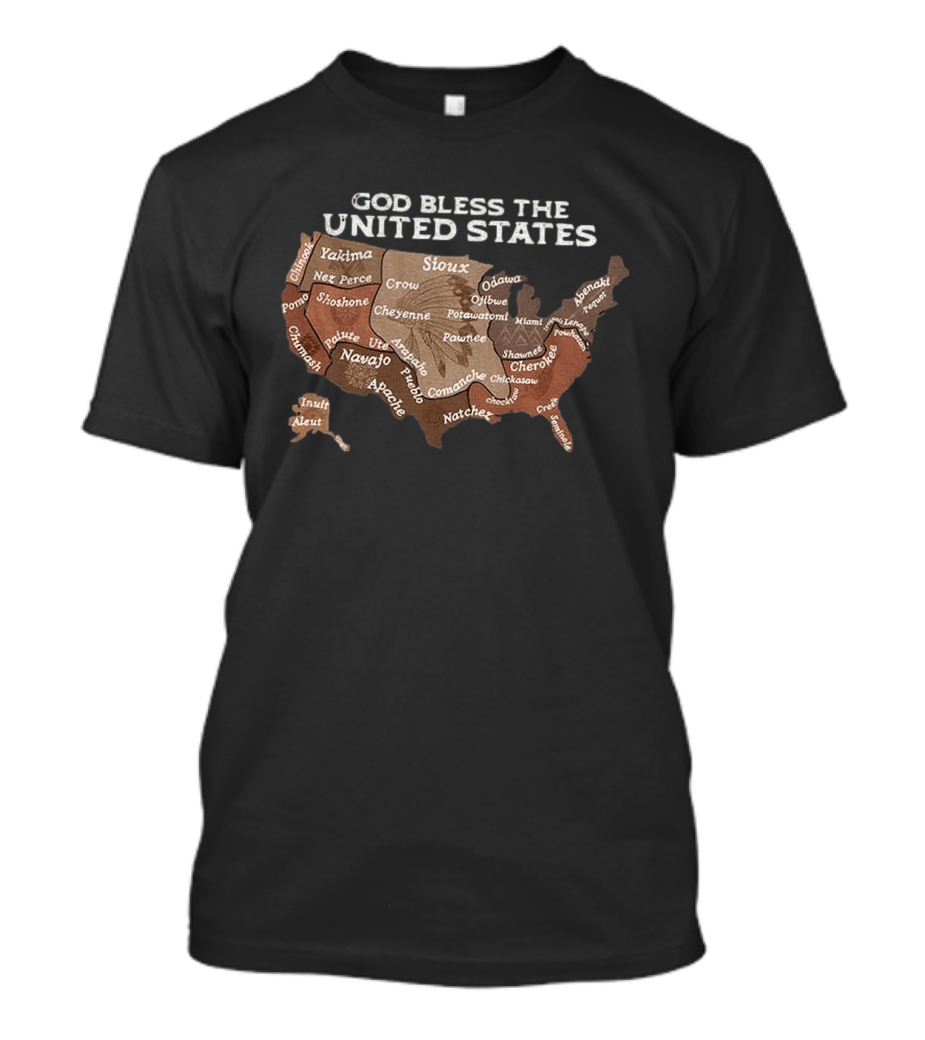 God Bless The USA Native American Tribes Map United States Heritage T-Shirt