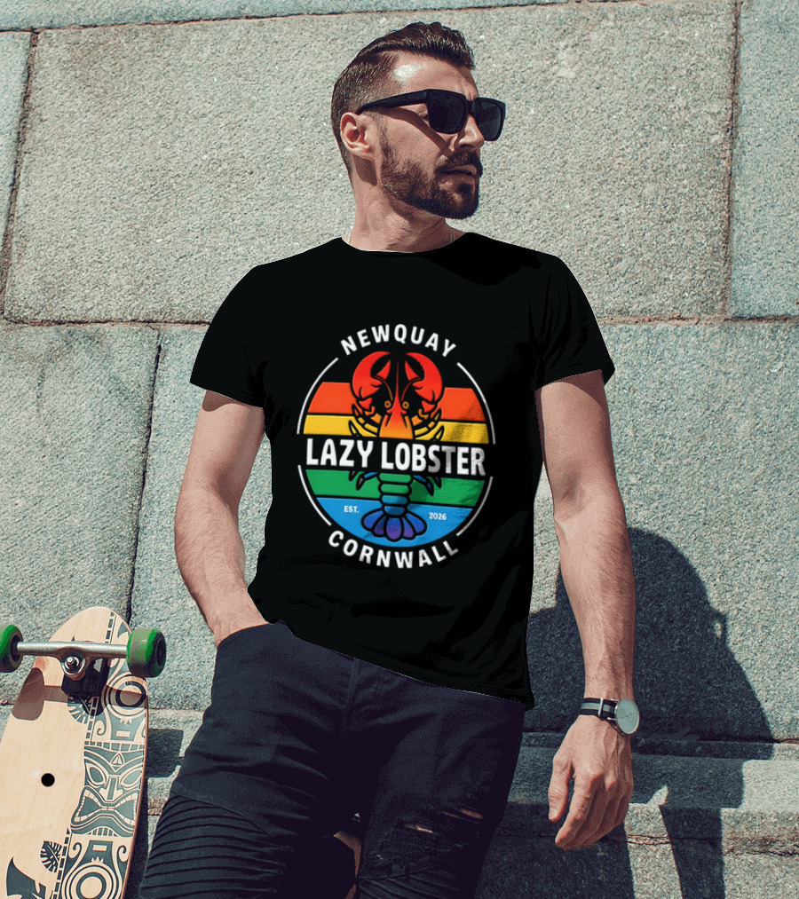 Lazy Lobster Newquay Cornwall Rainbow Lobster Est 2026 T-Shirt