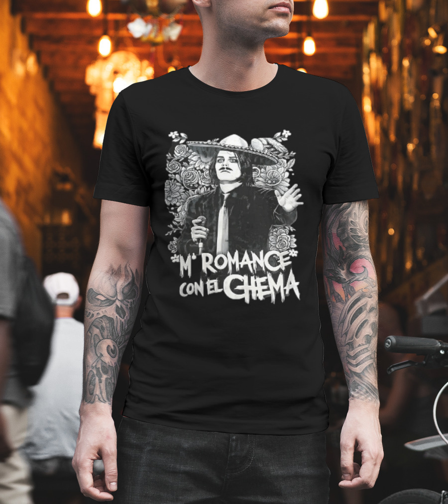 Mi Romance Con El Chema Traditional Mexican Mariachi Singer Hat And Flowers T-Shirt