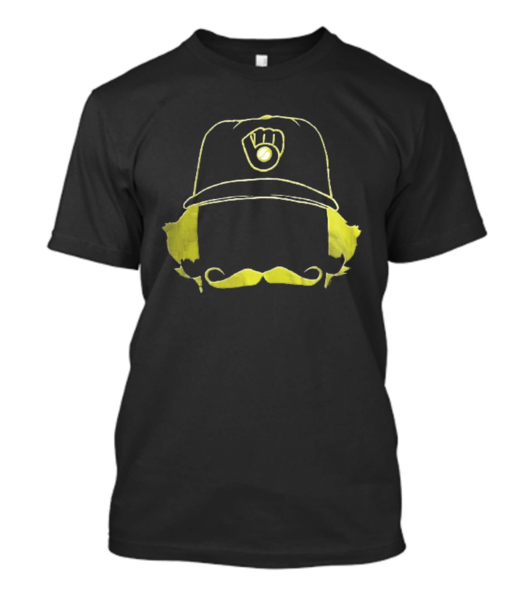 Milwaukee Brewers Iconic Logo Hat Mustache Hair T-Shirt