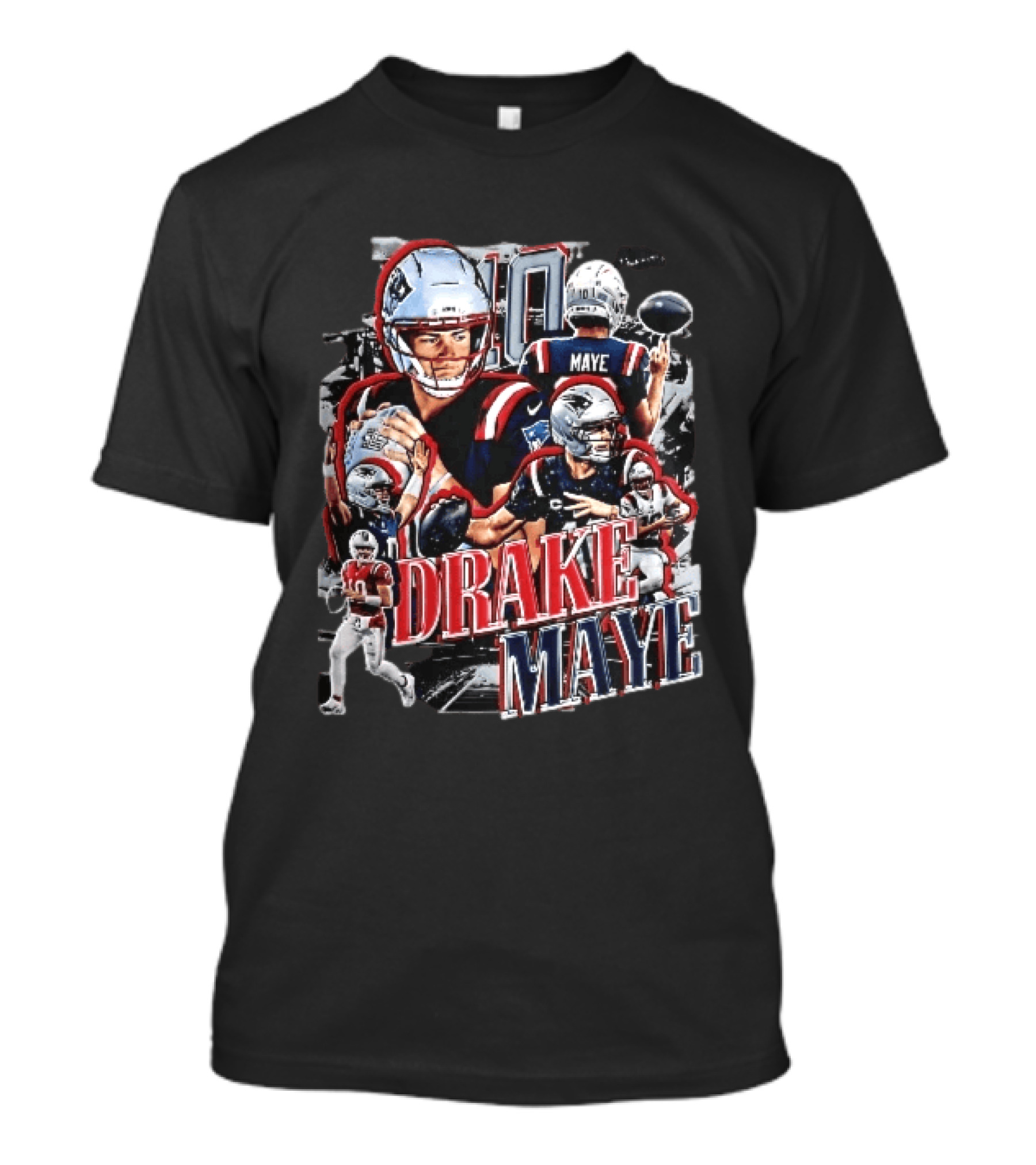 Drake Maye New England Patriots Player Football Action Collage T-Shirt