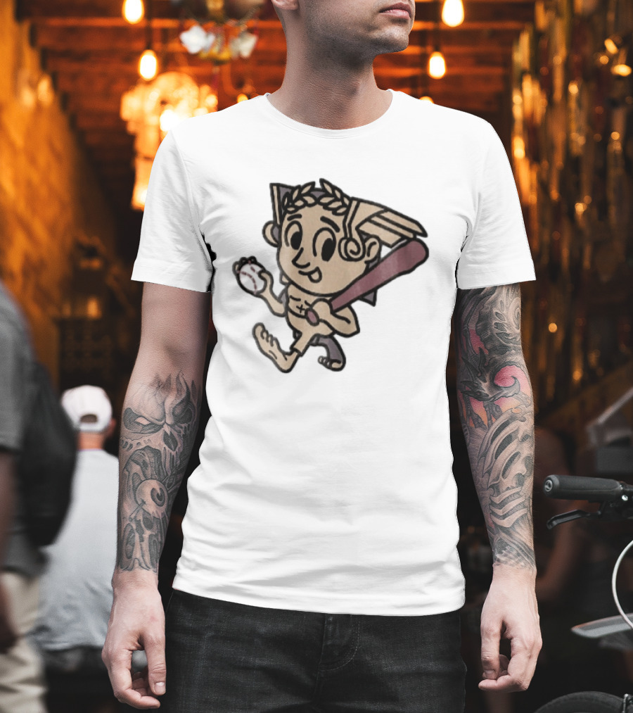 Baseball Player Running With Bat In Hand Cartoon T-Shirt