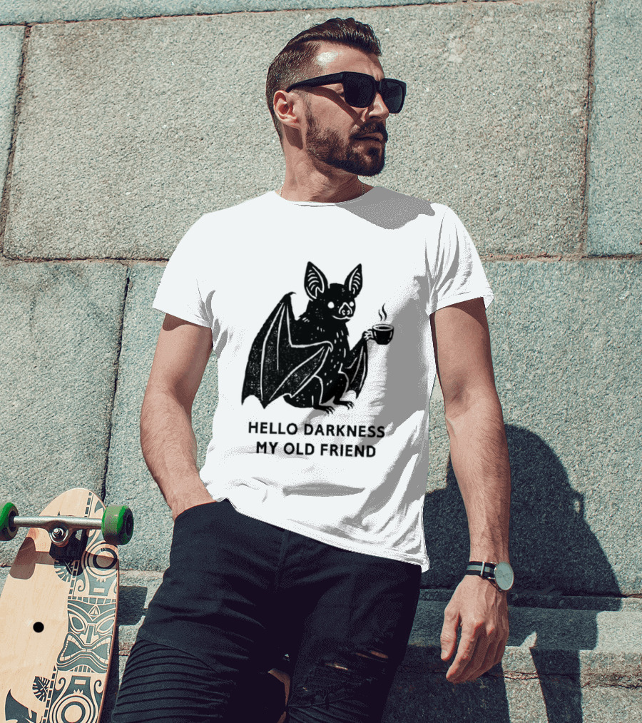 Bat With Coffee Hello Darkness My Old Friend T-Shirt