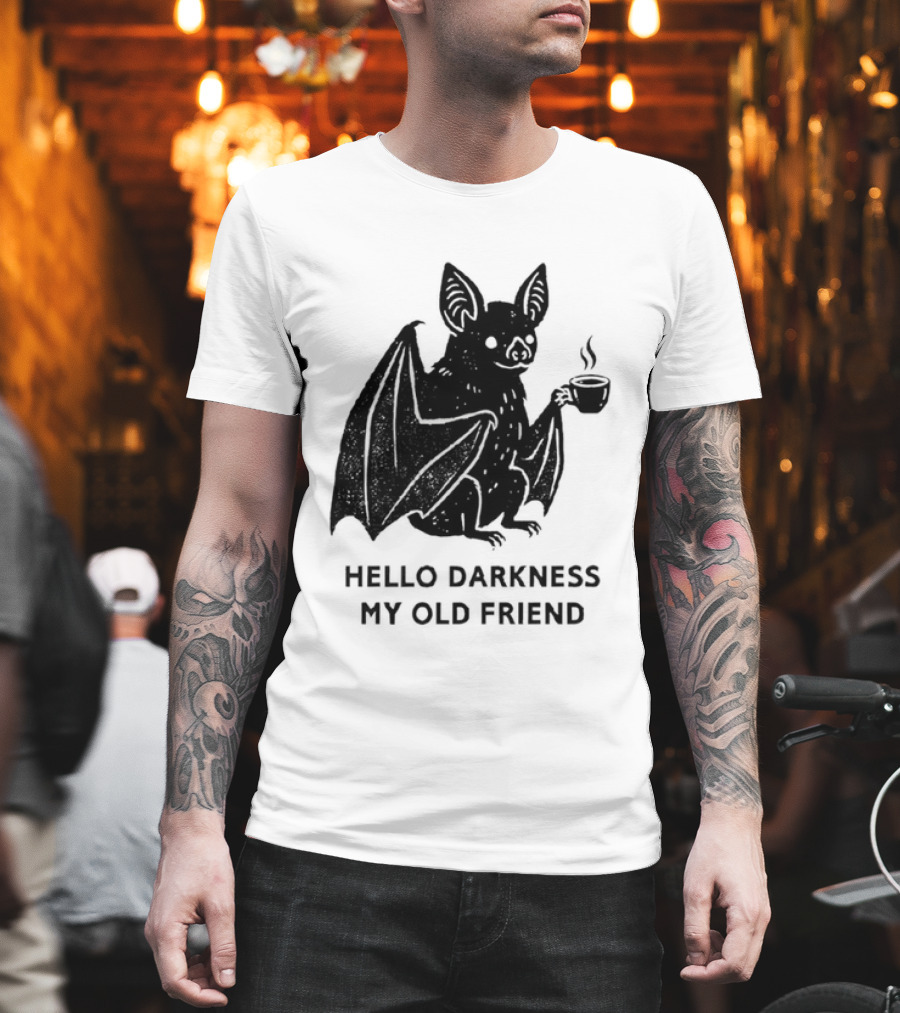 Bat With Coffee Hello Darkness My Old Friend T-Shirt