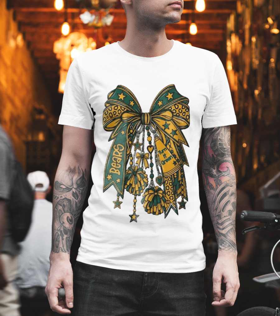 Bears Turn It Green Cheer Bow Stars And Pom Poms T-Shirt
