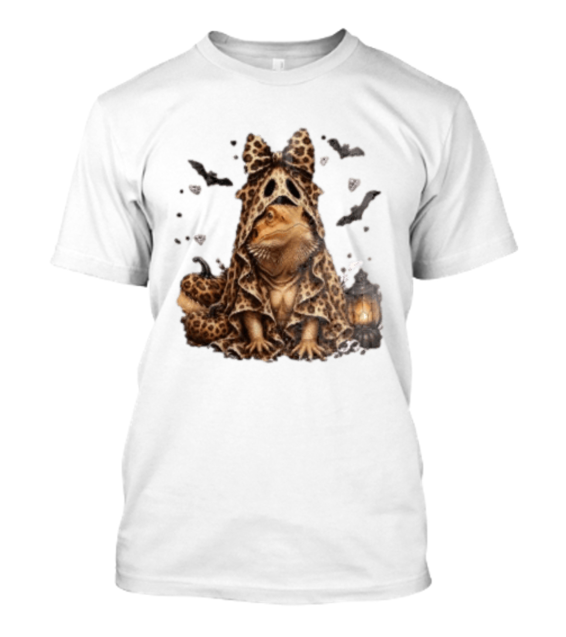 Bewitched Bearded Dragon Cloaked In Leopard Print With Lantern And Bats T-Shirt