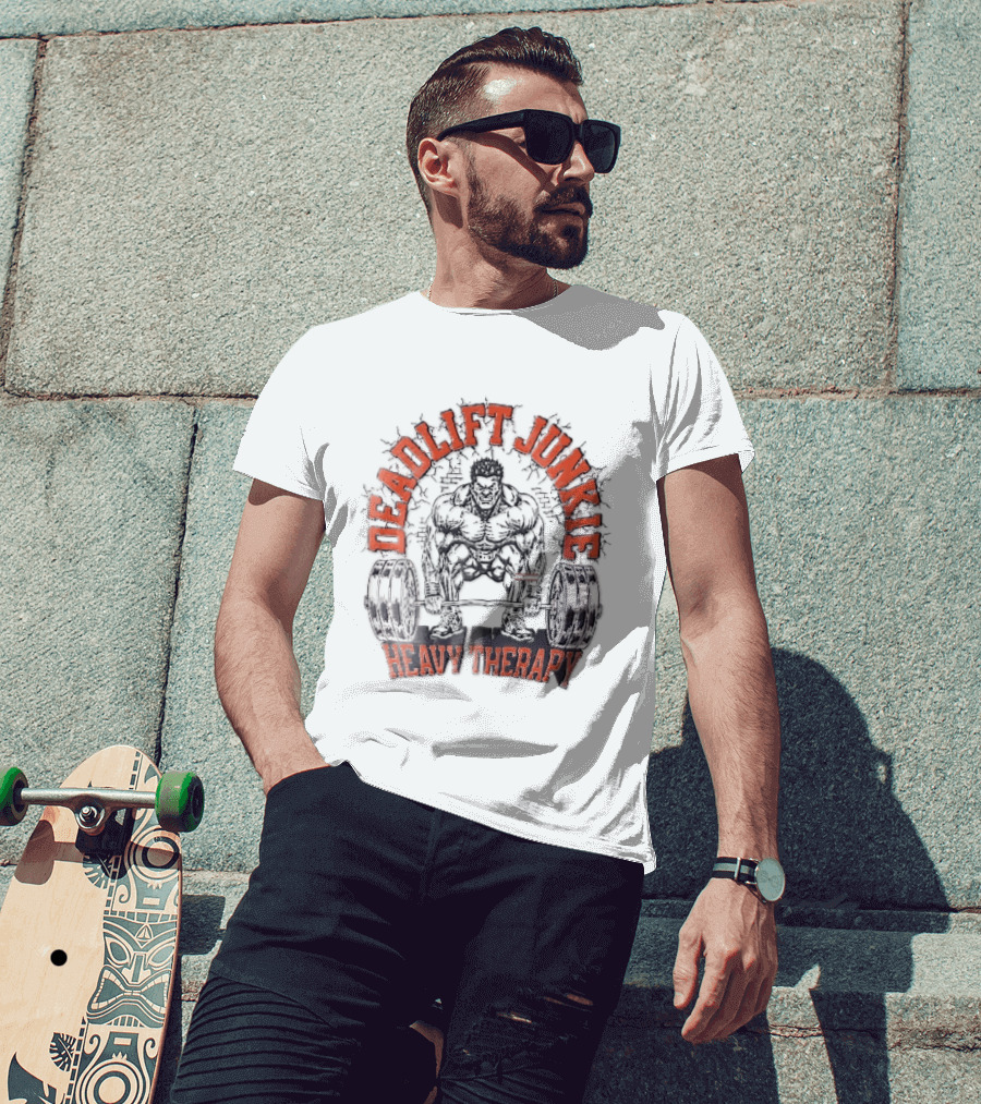 Deadlift Junkie Heavy Therapy Bodybuilding Workout Motivation T-Shirt