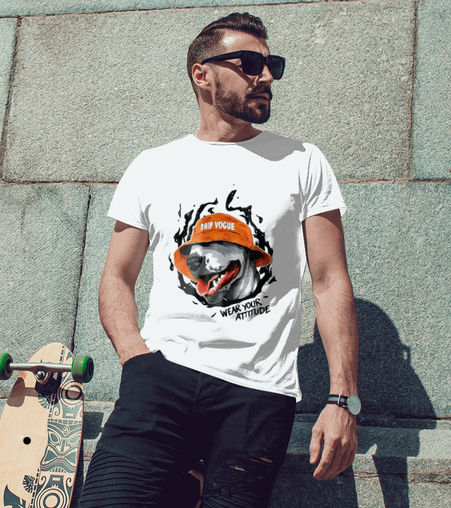Drip Vogue Wear Your Attitude Dog Bucket Hat Trendy T-Shirt