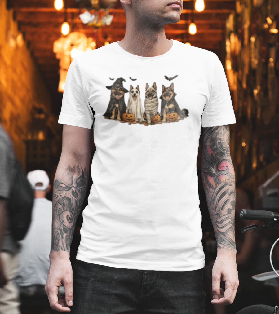 German Shepherd Ghost Witch Mummy Halloween Pumpkins T-Shirt